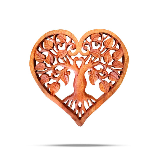 Heart-Shaped Wooden Decorative Panel with Tree of Life 30cm