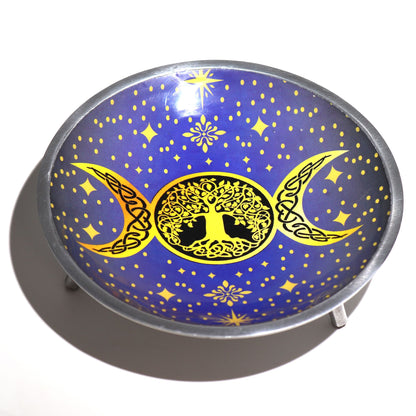 Three-legged glazed offering plate - Purple Triple Moon