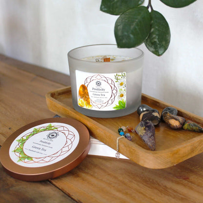 Green Tea Candle and Citrine Gemstone - Positivity