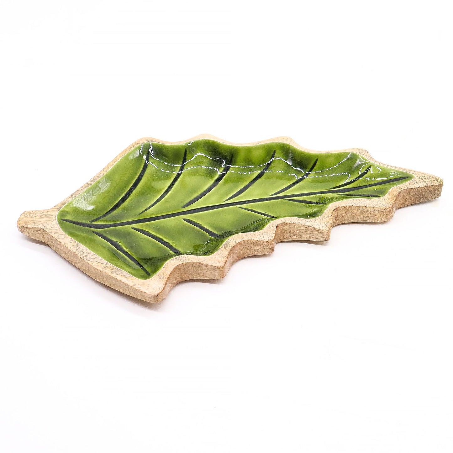 Lost in the Woods - Wooden bowl with glazed leaves - 33 x 17 cm