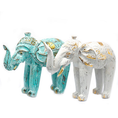 Éléphant en bois sculpté - Turquoise dorée