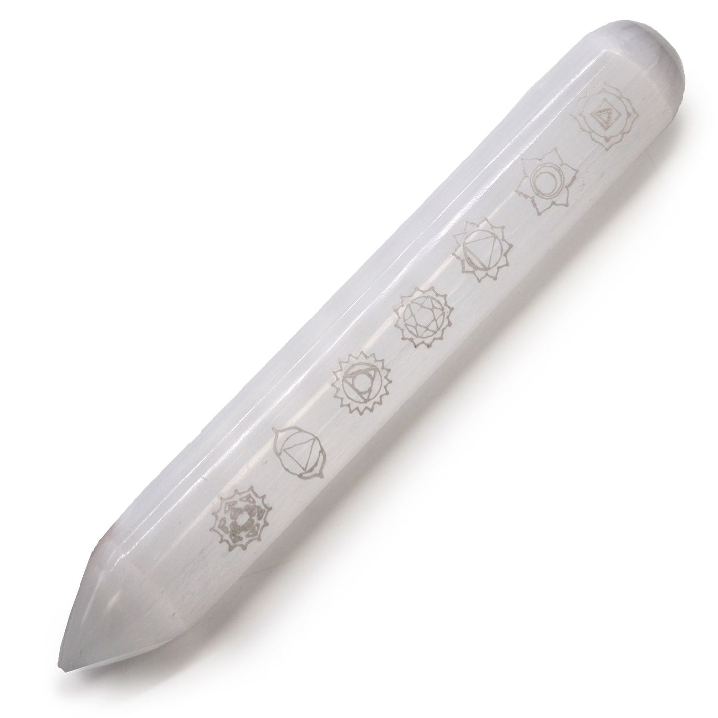 Baguette de sélénite - 16 cm (extrémité pointe un) 7 Chakra