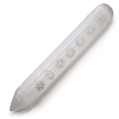 Baguette de sélénite - 16 cm (extrémité pointe un) 7 Chakra