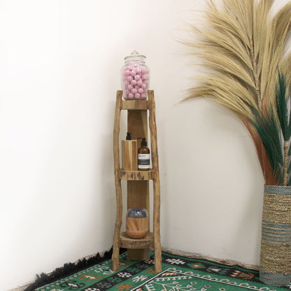 Corner cabinet with 3 shelves in natural teak - 90cm high