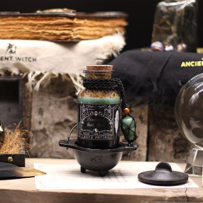 Ancient Witch Bath Spell Potion and Aventurine Crystal Amulet - Prosperity
