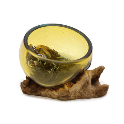 Mini Cuenco Ámbar de Vidrio Fundido sobre Madera