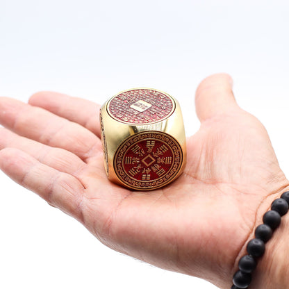 Feng Shui Fortune - Red and Brass Prosperity Cube - Flat