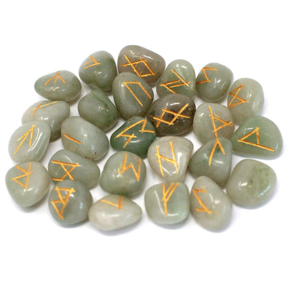 Coffret de runes indiennes en sachet - Aventurine verte