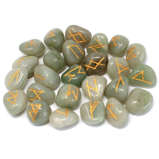 Coffret de runes indiennes en sachet - Aventurine verte