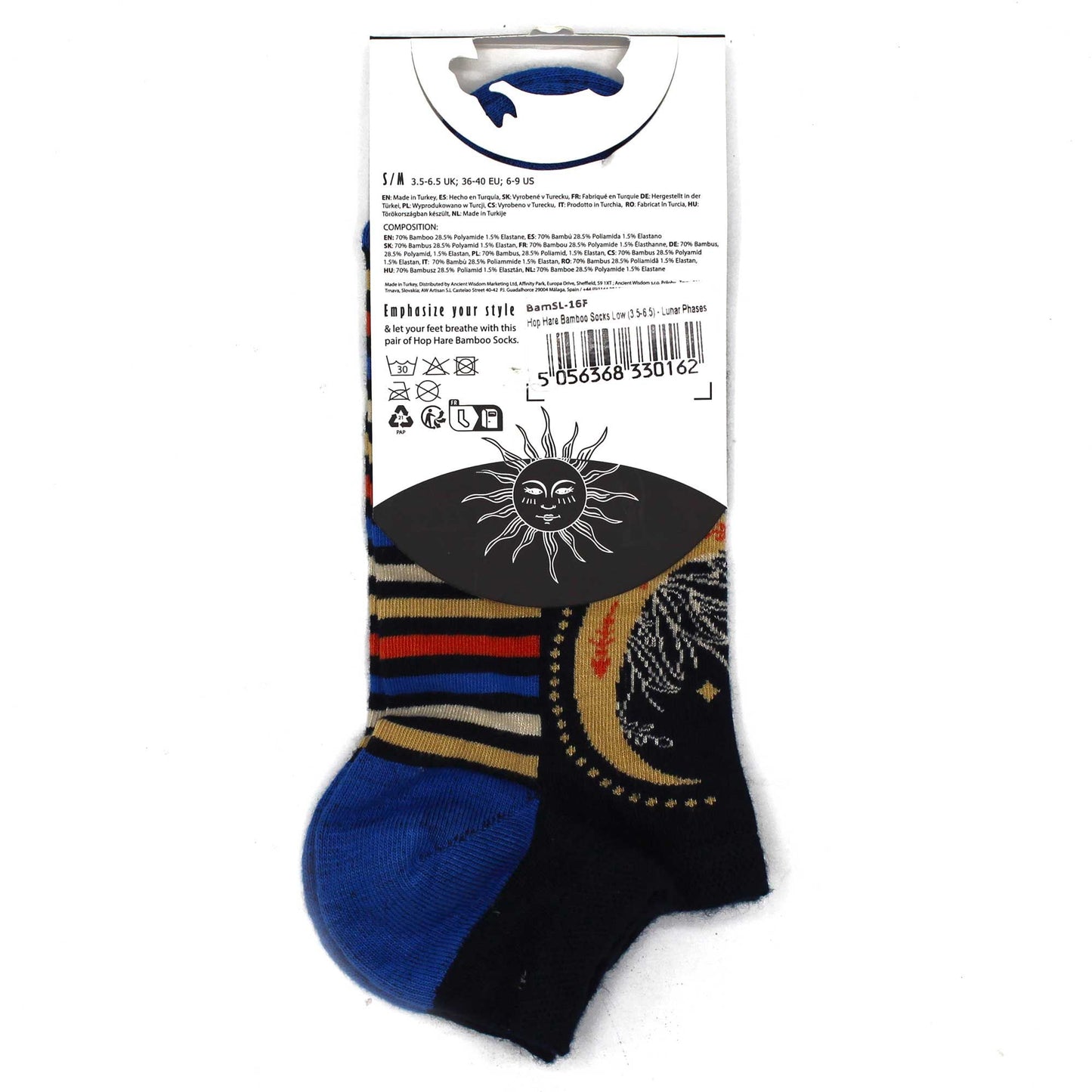 Hop Hare Bamboo Crew Socks S/M (36-40) - Moon Phases