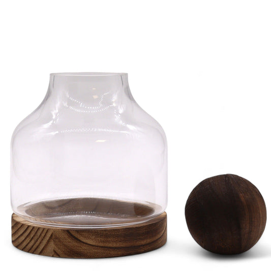 Medium Dark Tung Wood Terrarium with Ball Lid - 17x22cm