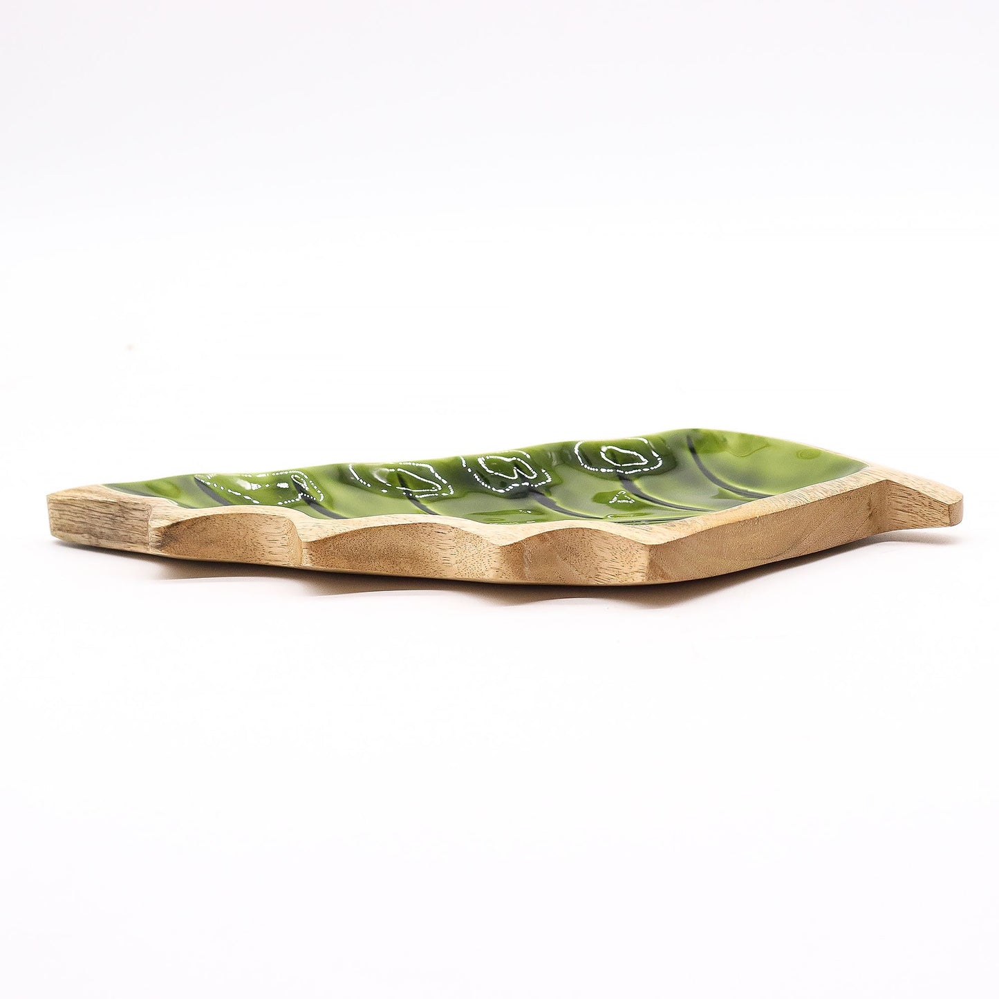 Lost in the Woods - Wooden bowl with glazed leaves - 33 x 17 cm