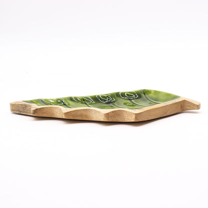 Lost in the Woods - Wooden bowl with glazed leaves - 33 x 17 cm