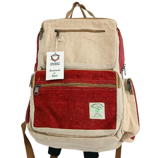 Large Hemp Backpack - Wine and Cream