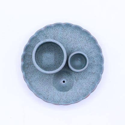 Ceramic holder for Palo Santo and Incense - Lotus Flower - Blue