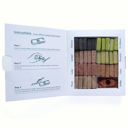 70 Incense Bricks Display Set for Cleansing and Burner - 7 Earthy Himalaya Incense