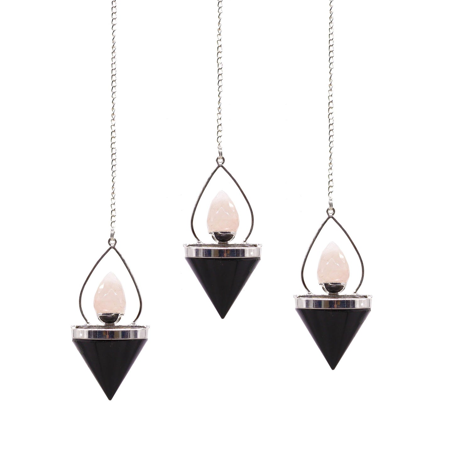 Gemstone Lantern of Life Pendulum - Black Agate &amp; Rose Quartz