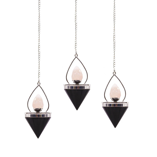 Gemstone Lantern of Life Pendulum - Black Agate &amp; Rose Quartz