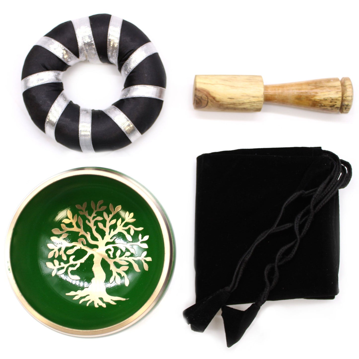 Tibetan Singing Bowl Set - Tree of Life - Green 10.7 cm