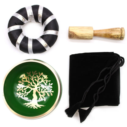 Tibetan Singing Bowl Set - Tree of Life - Green 10.7 cm