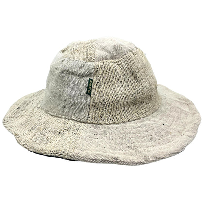 Boho hemp and cotton festival hat with patches and hoops - Natural