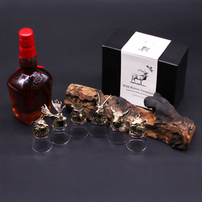 Gift set of 6 shot glasses (50 ml) - Wild Forest Creatures - Antique Bronze