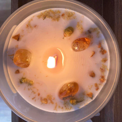 Green Tea Candle and Citrine Gemstone - Positivity