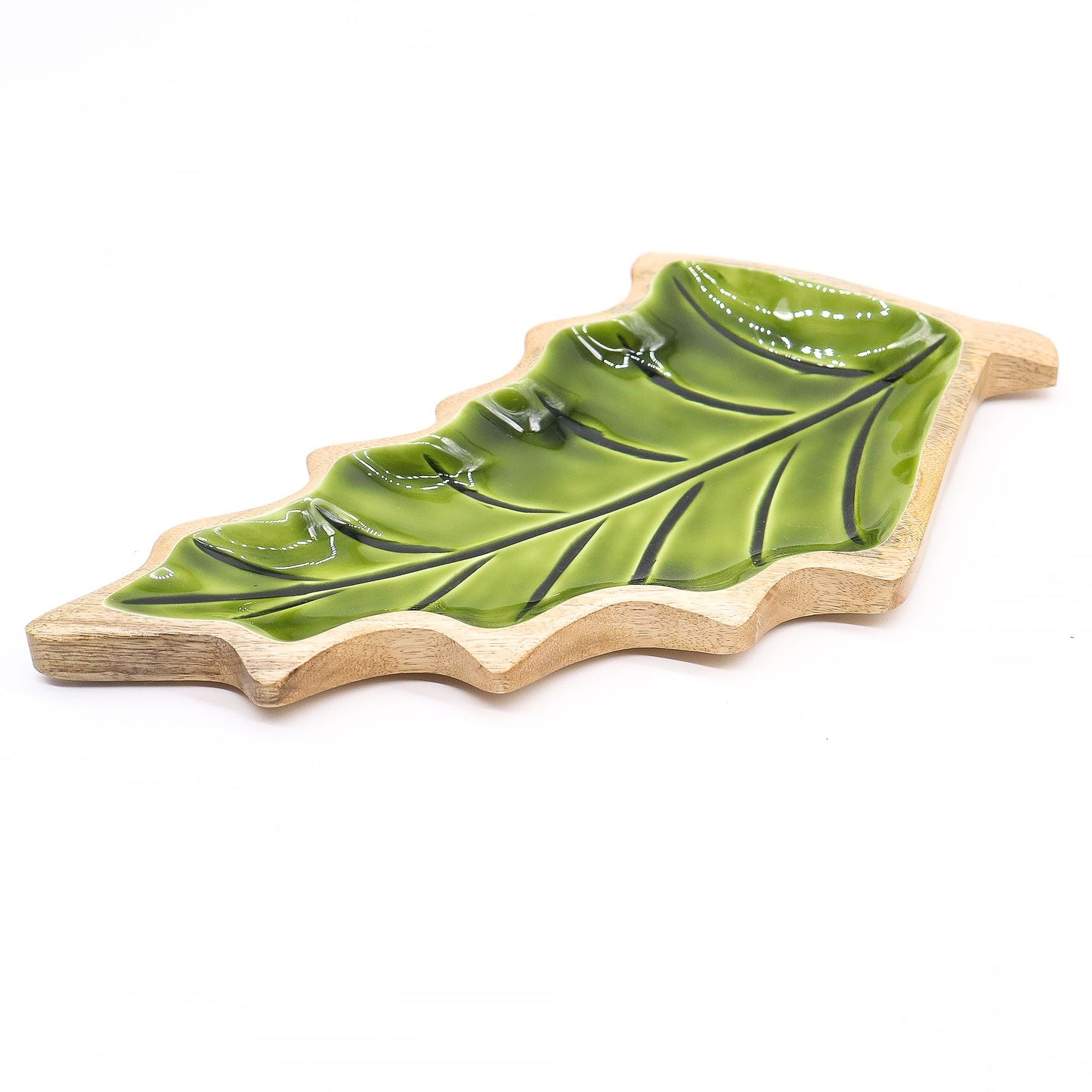 Lost in the Woods - Wooden bowl with glazed leaves - 33 x 17 cm
