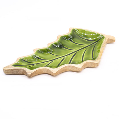 Lost in the Woods - Wooden bowl with glazed leaves - 33 x 17 cm