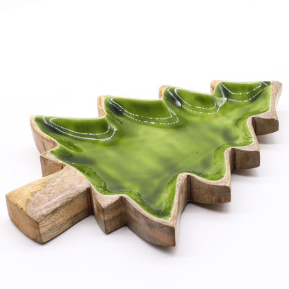 Lost in the Forest - Enameled Wooden Bowl with Tree Design - 25x19 cm