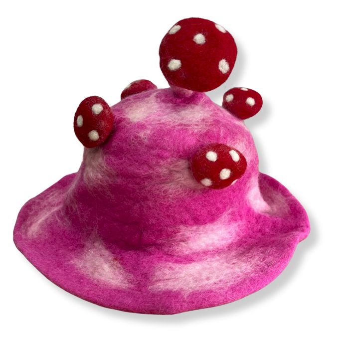 Felt mushroom hat - Shocking pink