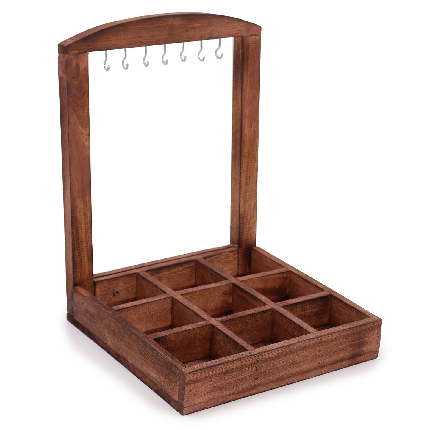 Hanging Stand and Display Tray - 9 Compartments (3x3) - Dark Wood