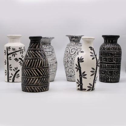 Retro Ceramic Vase with Bamboo Motif - Natural
