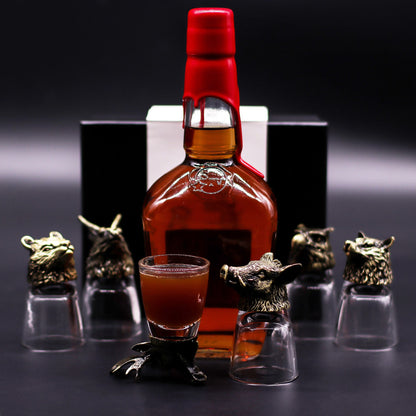 Gift set of 6 shot glasses (50 ml) - Wild Forest Creatures - Antique Bronze