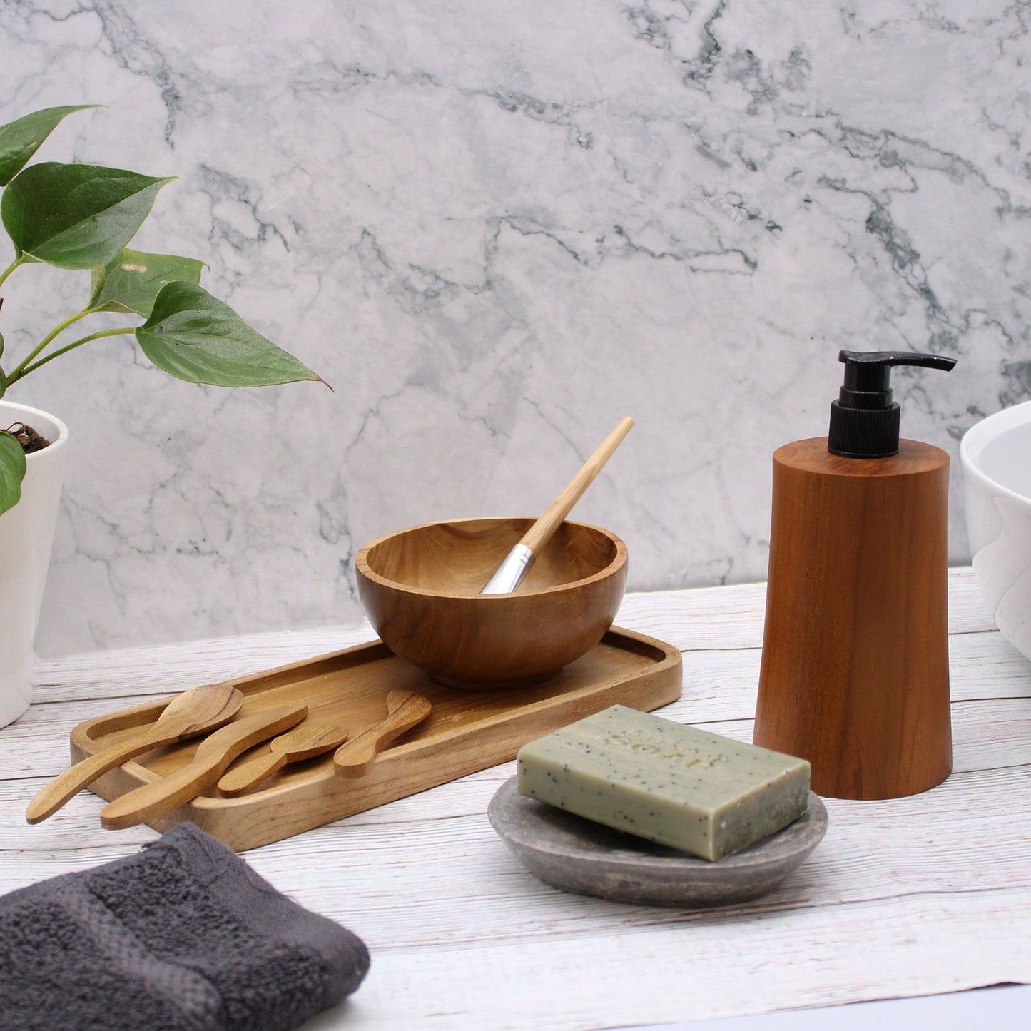 Dispensador de jabón de madera de teca natural - Taper