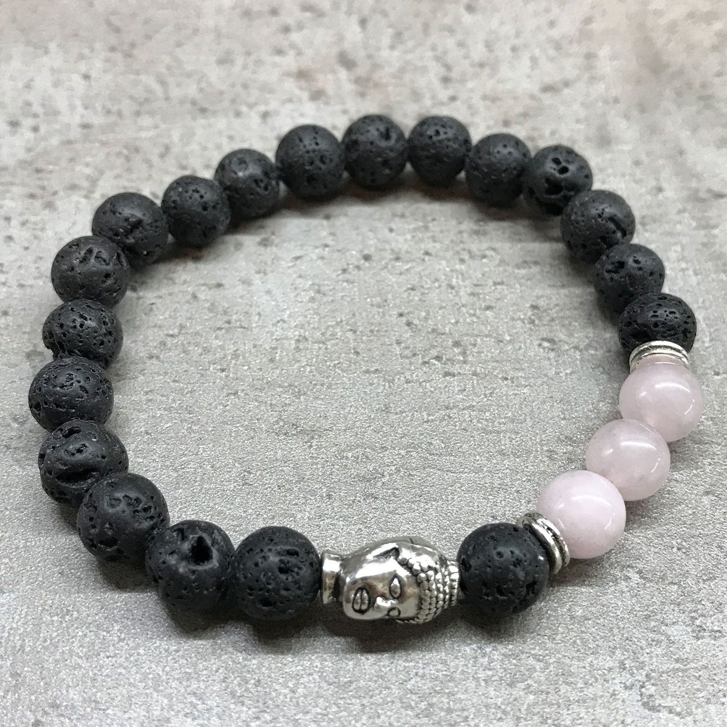 Lava Stone Bracelet - Buddha - Rose Quartz