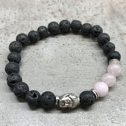 Lava Stone Bracelet - Buddha - Rose Quartz