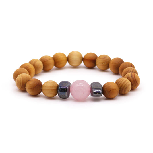 Cedar Bracelet - Heart Chakra - Rose Quartz