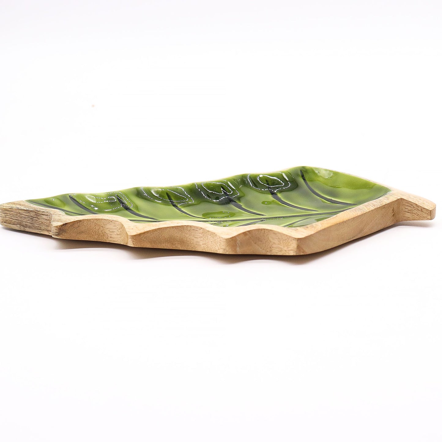 Lost in the Woods - Wooden bowl with glazed leaves - 33 x 17 cm