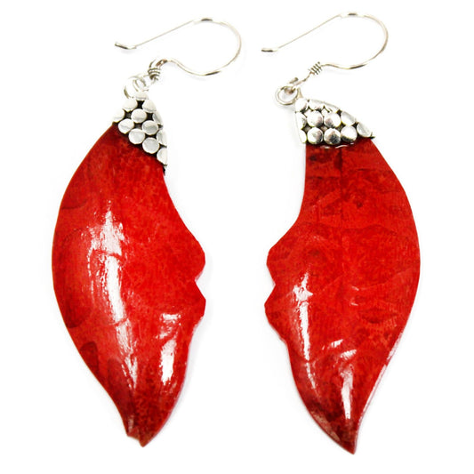 Silver and coral earrings - Falling leaves