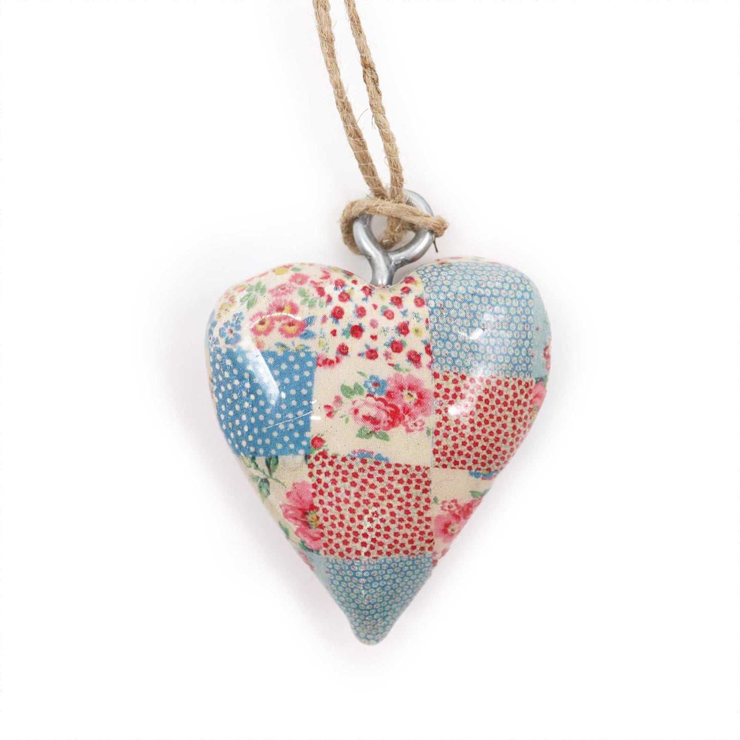 Small decorative wooden heart - blue and red squares