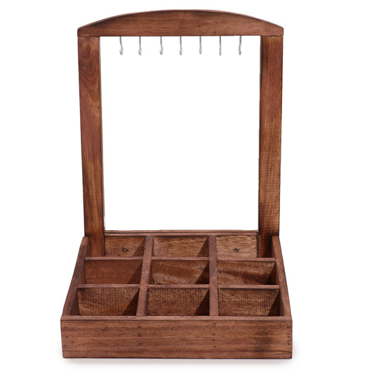 Hanging Stand and Display Tray - 9 Compartments (3x3) - Dark Wood