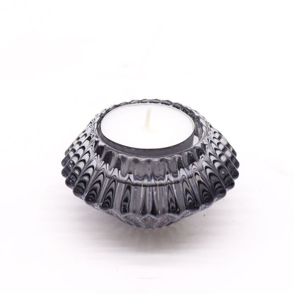 Reversible Flower Design Dinner/Tea Light Candle Holder - Midnight Grey