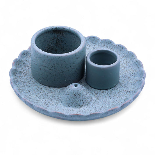 Ceramic holder for Palo Santo and Incense - Lotus Flower - Blue