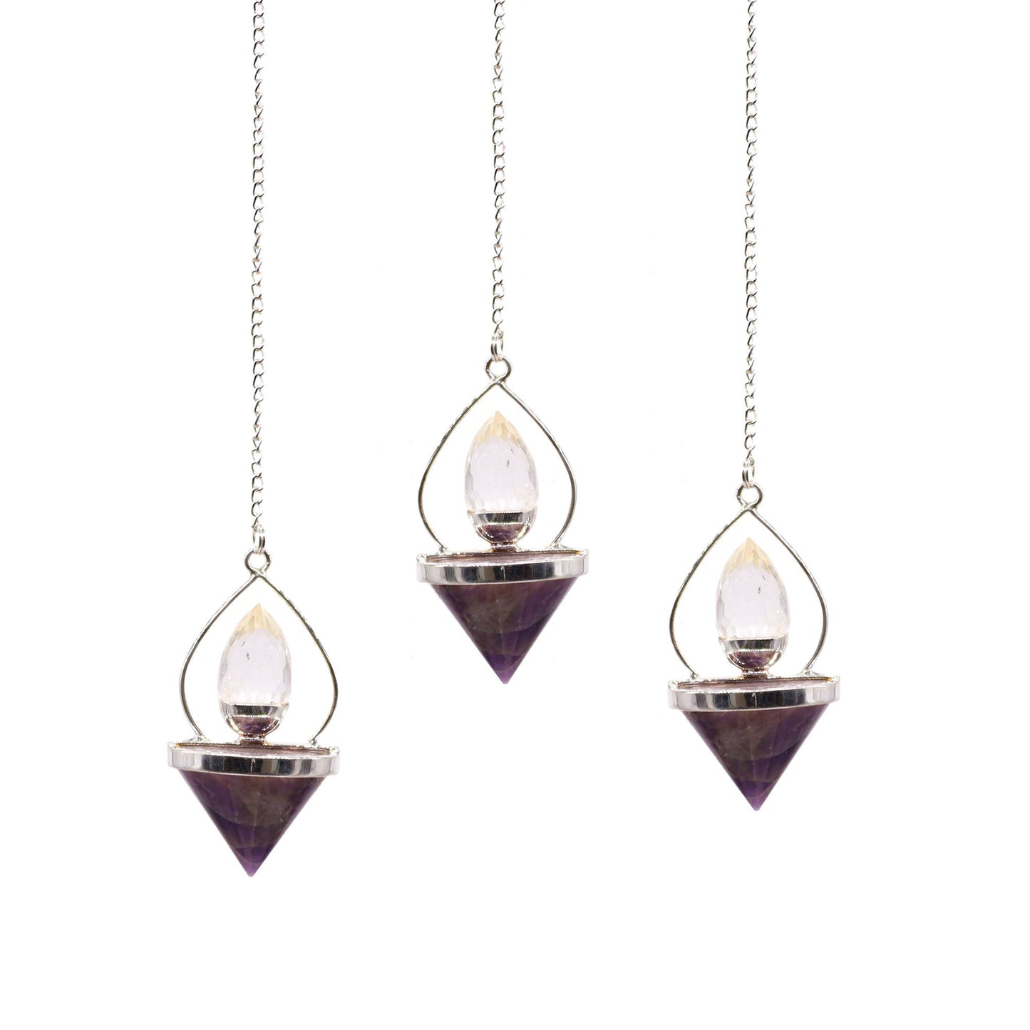 Gemstone Lantern of Life Pendulum - Amethyst &amp; Rock Quartz