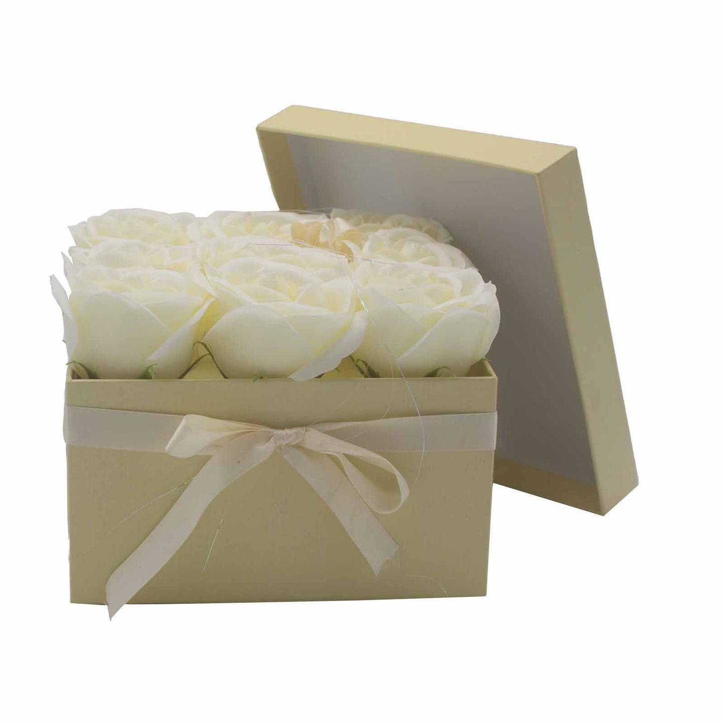Gift Box - Soap Flower 9 Cream Roses - Square