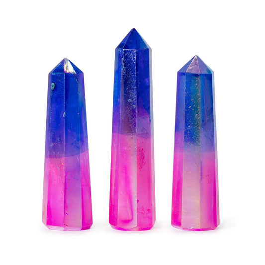 Punta obelisco de piedra preciosa aprox. 9 cm - Aurura cristal de cuarzo - rosa y azul