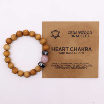 Cedar Bracelet - Heart Chakra - Rose Quartz