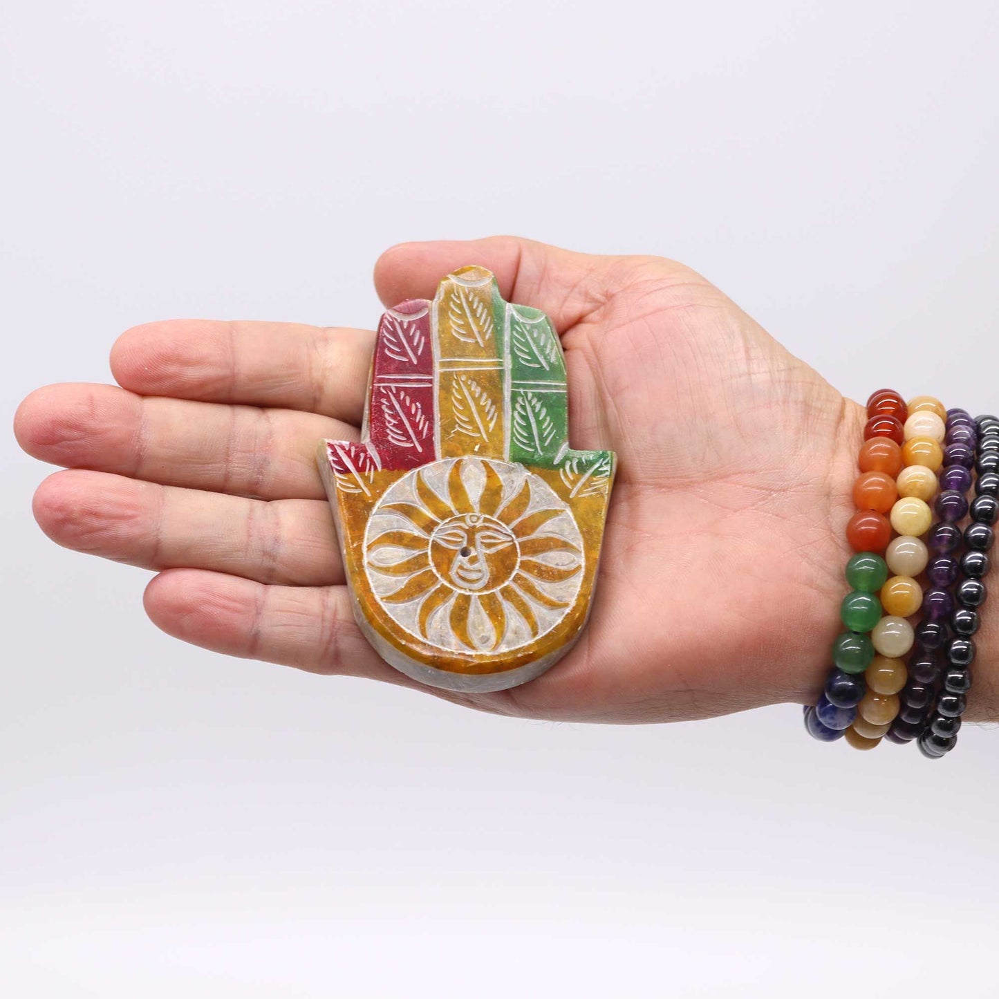 Soapstone Hamsa Incense Holder 9x6cm - Sun Face