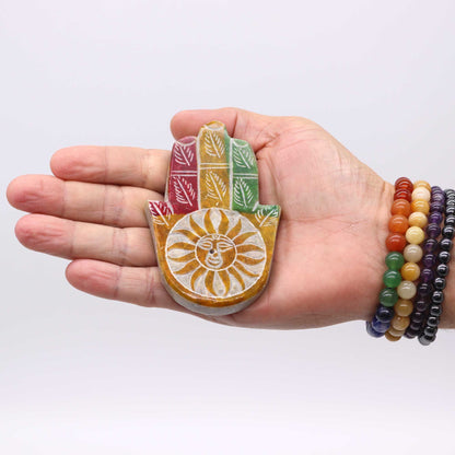 Soapstone Hamsa Incense Holder 9x6cm - Sun Face